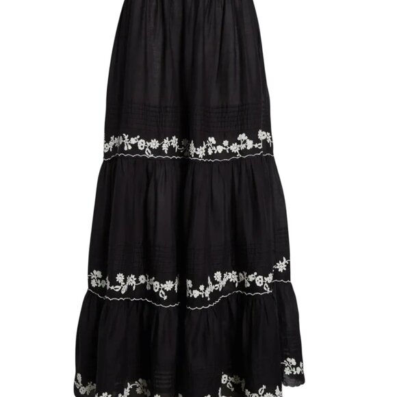 Farm Rio Embroidered Ruffle Maxi Skirt Tiered Cotton Black White Size Medium NWT - Picture 4 of 13